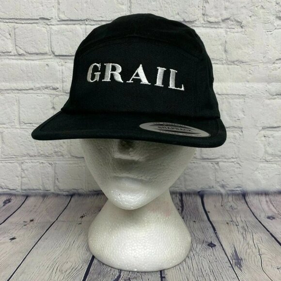 Grail Baseball Hat Army Cap Style Men Five Panel Strap Back Embroidered Black - Picture 1 of 9